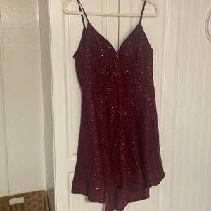 Burgundy Sequined High/Low Homecoming Dress (size 13)